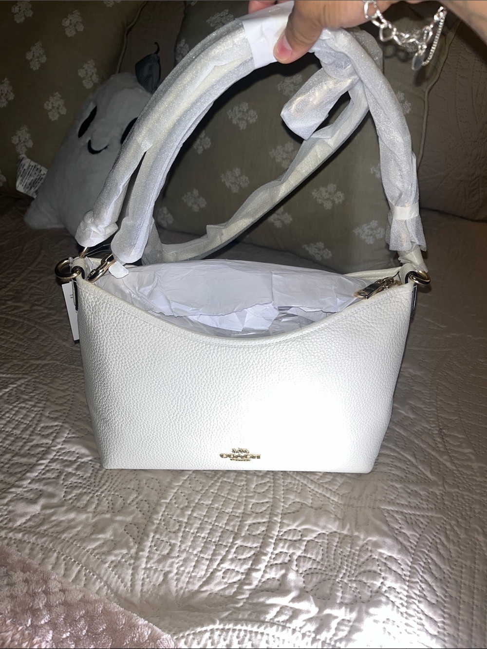 Coach Pebbled Leather Shoulder Bag in White with Gold Hardware